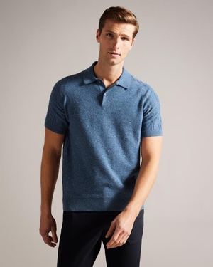 Polo Ted Baker Marled With Cable Knit Bleu Homme | AXH-16921672